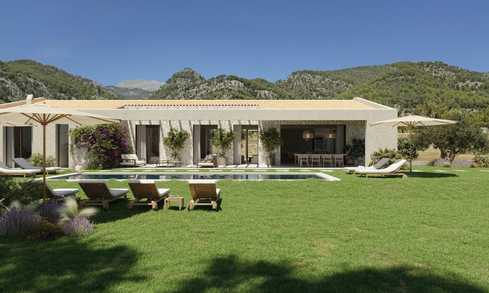 Exterior con piscina y jardín en terreno rural