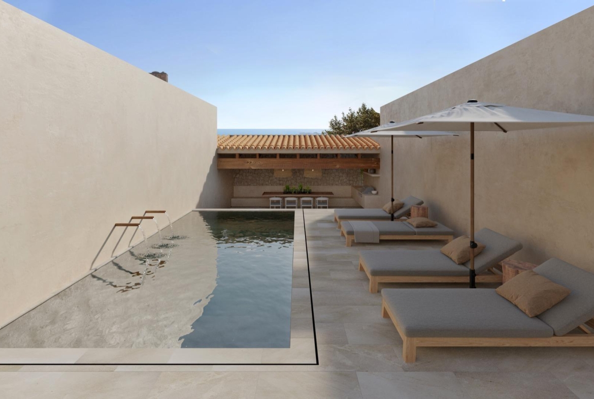 Vista interior con piscina - Cas Concos