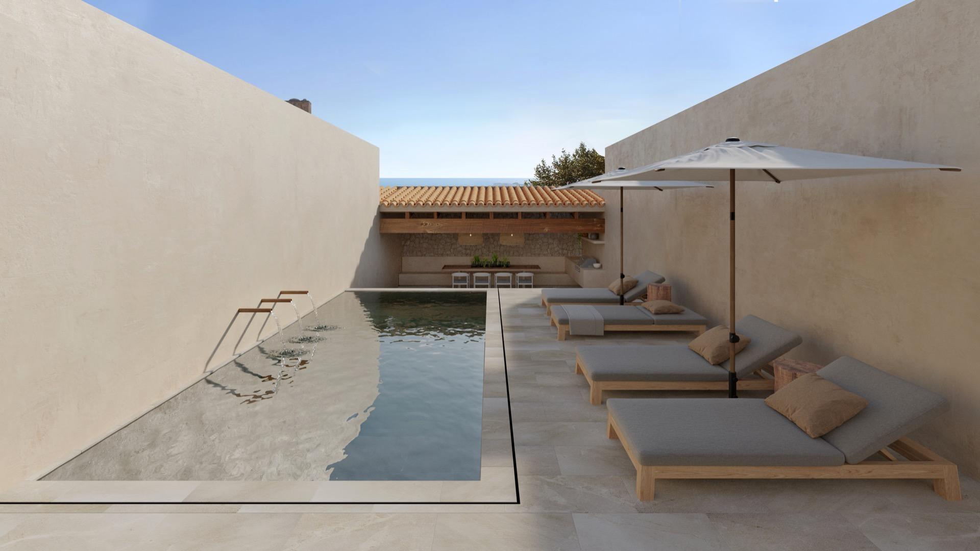 Vista interior con piscina - Cas Concos